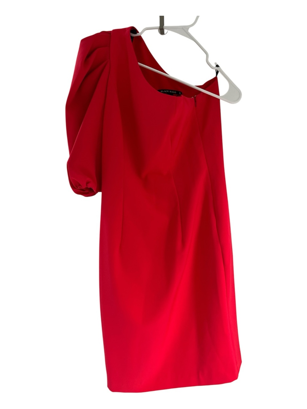BLACK HALO Red One Shoulder Balloon Puff Sleeve Dress 6